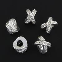 Zinc Alloy Large Hole Beads, Letter X, silver color plated, with rhinestone Approx 4mm 