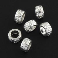 Zinc Alloy Large Hole Beads, Donut, silver color plated, with flower pattern Approx 4mm 