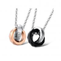 Couple Stainless Steel Necklace, plated & oval chain & with rhinestone 