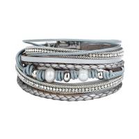 Bracelets de cristal en alliage zinc, alliage de zinc, avec cuir PU & cristal, Placage de couleur argentée, unisexe & 2 fils Environ 15 pouce, Vendu par brin