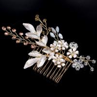 Bridal Decorative Hair Comb, Zinc Alloy, Flower, gold color plated, for bridal & enamel & with rhinestone 