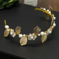 Flores Para El Pelo Novia, aleación de zinc, con Perlas plásticas, Hoja, chapado en color dorado, esmalte, 300x40mm, Vendido por UD