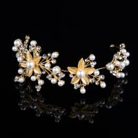 Flores Para El Pelo Novia, aleación de zinc, con Perlas plásticas, chapado en color dorado, con diamantes de imitación, 280mm, Vendido por UD