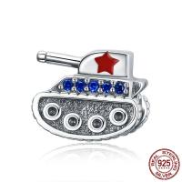 No Troll Thailand Sterling Silver European Beads, Tank, micro pave cubic zirconia & without troll & enamel Approx 4.5-5mm 