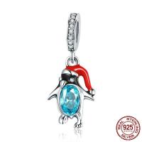 Thailand Sterling Silver European Pendant, with Glass, Penguin, without troll & enamel & faceted Approx 4.5-5mm 
