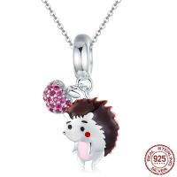 Thailand Sterling Silver European Pendant, 925 Sterling Silver, Hedgehog, platinum plated, micro pave cubic zirconia & without troll & enamel Approx 4.5-5mm 