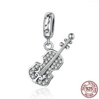 Thailand Sterling Silver European Pendant, Violin, micro pave cubic zirconia & without troll Approx 4.5-5mm 