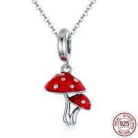 Thailand Sterling Silver European Pendant, mushroom, without troll & enamel, red Approx 4.5-5mm 