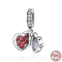 Thailand Sterling Silver European Pendant, 925 Sterling Silver, Heart, platinum plated, micro pave cubic zirconia & without troll & hollow Approx 4.5-5mm 