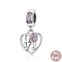Thailand Sterling Silver European Pendant, Heart, micro pave cubic zirconia & without troll Approx 4.5-5mm 