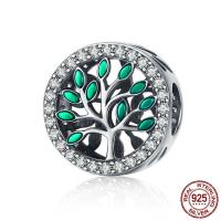 No Troll Thailand Sterling Silver European Beads, Tree, micro pave cubic zirconia & without troll & enamel Approx 4.5-5mm 