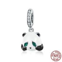 No Troll Thailand Sterling Silver European Beads, Panda, micro pave cubic zirconia & without troll & enamel Approx 4.5-5mm 