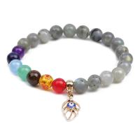 Gemstone Bracelets, with Elastic Thread & Zinc Alloy, gold color plated, Unisex & enamel, 8mm Approx 7.1-7.8 Inch 