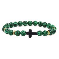 Gemstone Bracelets, with Elastic Thread & Zinc Alloy, Cross, gold color plated & Unisex, 8mm Approx 7.1-7.8 Inch 