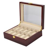 Wood Watch Box, with MDF & Velveteen, Rectangle, stoving varnish, portable, red 