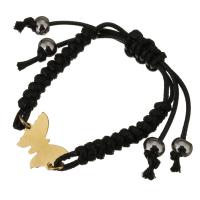 Stainless Steel Woven Ball Bracelets, with Nylon Cord, Butterfly, gold color plated, Unisex & adjustable, black 7mm Approx 5-9 Inch 