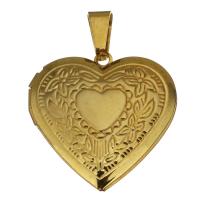 Stainless Steel Locket Pendant , Heart, gold color plated Approx 
