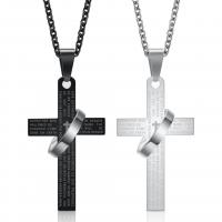 316L Stainless Steel Necklace, Cross, plated, oval chain & with letter pattern & for man Approx 23.6 Inch 