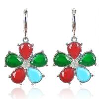 Resin Zinc Alloy Earring, with Resin, Flower, platinum color plated, for woman & with rhinestone 