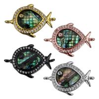 Cubic Zirconia Micro Pave Brass Connector, with Abalone Shell, Fish, plated, mosaic & micro pave cubic zirconia & 1/1 loop Approx 1.5mm 