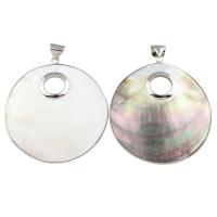 White Shell Pendants, with Black Shell & Brass, Flat Round, platinum color plated Approx 