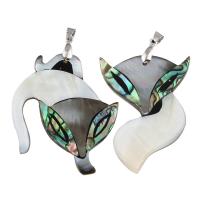 Abalone Shell Pendants, Abalone Shell Paper, with Black Shell & White Shell & Brass, Fox, platinum color plated Approx 