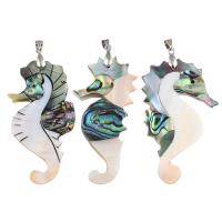 Abalone Shell Pendants, Abalone Shell Paper, with Black Shell & White Shell & Brass, Seahorse, platinum color plated Approx 