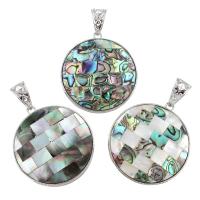 Abalone Shell Pendants, Abalone Shell Paper, with Black Shell & White Shell & Brass, Flat Round, platinum color plated Approx 