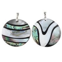 Abalone Shell Pendants, Abalone Shell Paper, with Black Shell & White Shell & Resin & Brass, Flat Round, platinum color plated Approx 