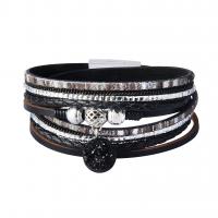 Cowhide Bracelets, with Ice Quartz Agate & Zinc Alloy, braided bracelet & Unisex & with rhinestone & multi-strand 17mm Approx 15.6 Inch 