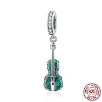 Thailand Sterling Silver European Pendant, Violin, micro pave cubic zirconia & without troll & enamel Approx 4.5-5mm 