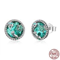 Thailand Sterling Silver Stud Earring, with Glass, Flat Round, micro pave cubic zirconia & for woman & enamel & faceted 