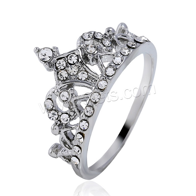 Rhinestone Zinc Alloy Finger Ring, Crown, plated, different size for choice & for woman & with rhinestone, more colors for choice, Sold By PC