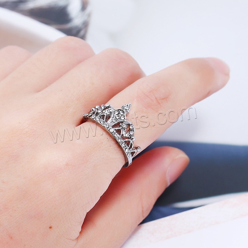 Rhinestone Zinc Alloy Finger Ring, Crown, plated, different size for choice & for woman & with rhinestone, more colors for choice, Sold By PC