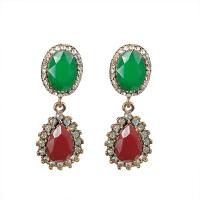 Resin Zinc Alloy Earring, with Resin, antique gold color plated, for woman & with rhinestone 