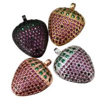 Brass Fruit Pendants, Strawberry, plated, micro pave cubic zirconia Approx 1mm 