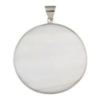 White Shell Pendants, with Brass, Flat Round, platinum color plated Approx 