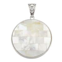 White Shell Pendants, with Brass, Flat Round, platinum color plated Approx 