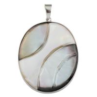 White Shell Pendants, with Black Shell & Brass, Flat Oval, platinum color plated Approx 