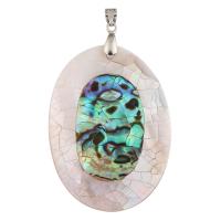 Abalone Shell Pendants, Abalone Shell Paper, with Black Shell & Brass, Flat Oval, platinum color plated Approx 