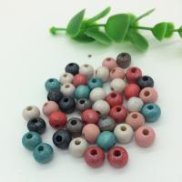 Dyed Wood Beads, Drum, stoving varnish Random Color 