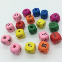Dyed Wood Beads,  Square, stoving varnish, random style & with letter pattern 