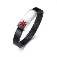 Stainless Steel Bracelet, with Microfiber PU & for man & enamel, original color Approx 8.7 Inch 
