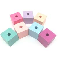 Dyed Wood Beads, Square, stoving varnish Random Color 