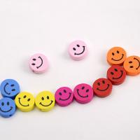 Dyed Wood Beads, Smiling Face, stoving varnish, Random Color Approx 2mm 