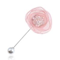 Zinc Alloy Jewelry Brooch, with Glass Beads & Cloth & Glass Pearl, Flower, silver color plated, for woman 