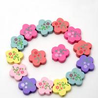 Dyed Wood Beads, Flower, stoving varnish, Random Color Approx 2mm 