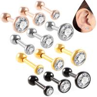 Bijoux de piercing d'oreille en acier inoxydable, Placage, unisexe & avec strass, plus de couleurs à choisir 3mm, 4mm, 5mm Vendu par lot