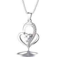 Sterling Silver Heart Pendants, Brass, silver color plated, micro pave cubic zirconia & for woman 