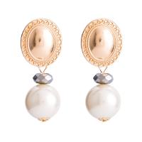 Plastic Pearl Zinc Alloy Earring, with Acrylic, gold color plated, for woman & with plastic pearl, white 